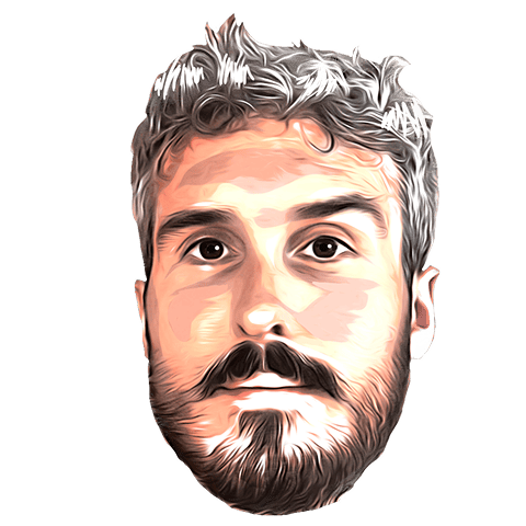 Illustration of a man's face with wavy gray hair and a full beard, looking directly forward with a neutral expression.