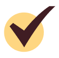 A dark brown check mark inside a yellow circle on a white background.