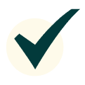 A dark green check mark inside a cream-colored circle on a white background.